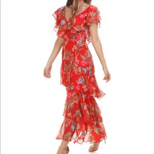 Red Chelsea Wayf ankle-length tiered dress